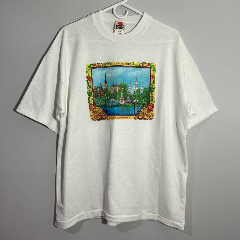 Vintage St Petersburg Norwegian Dream White Short Sleeve T-Shirt Mens Large